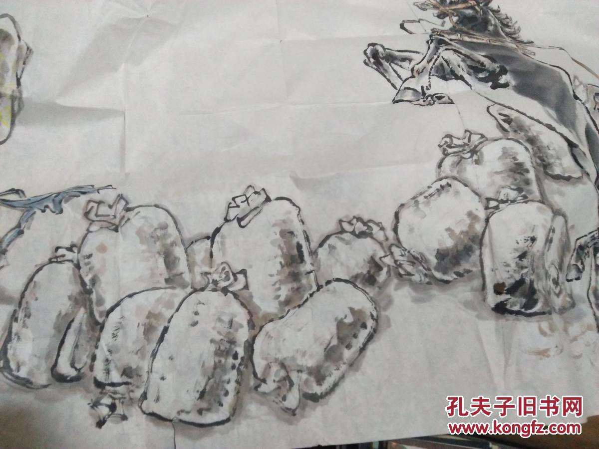陕西著名画家:马振西绘画作品 相马图【巨幅 保真】有裂口 如图