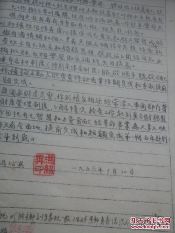 50年代 手写肃反运动小结、60年代个人检查、