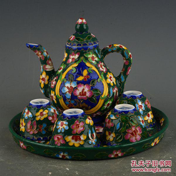 明成化绿地掐丝珐琅彩花卉纹茶具