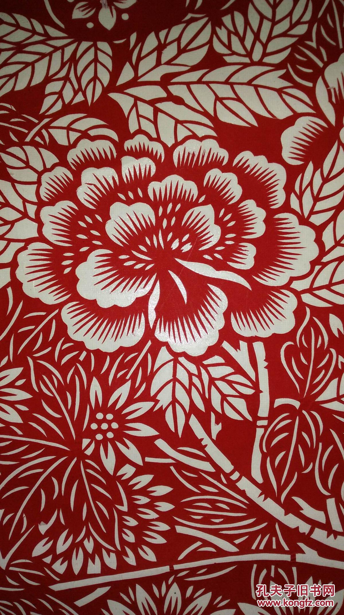 剪纸《四季花寿字图》立轴