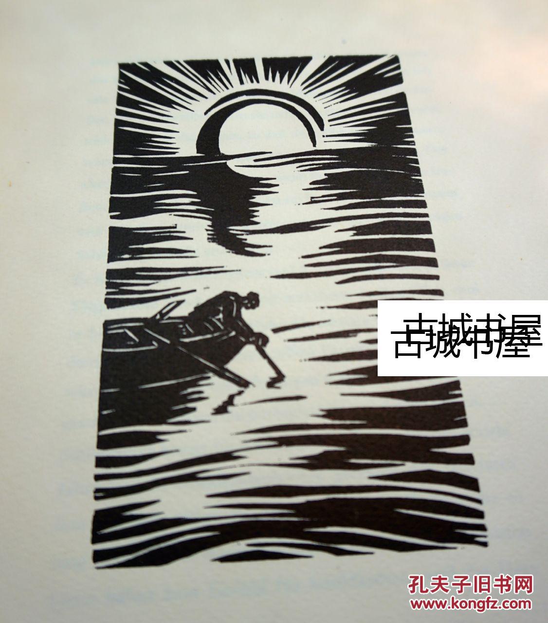 限量版,海明威签名名著《老人与海》8精美木刻版画,1961年出版