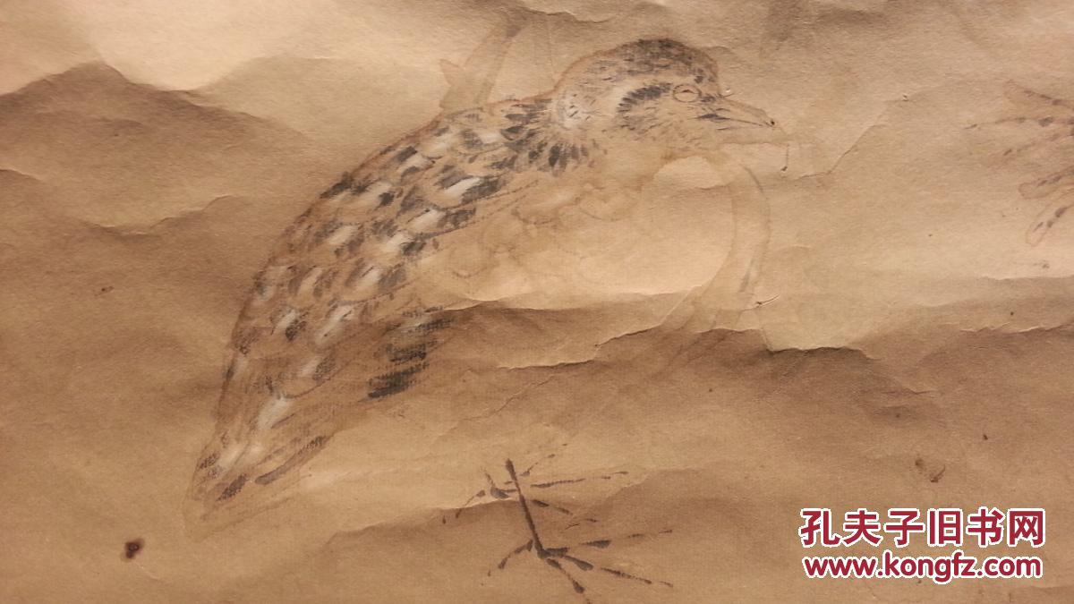 7242 (转店铺) 纸本名家(蕉雨)手绘鹌鹑花鸟 包老包真!