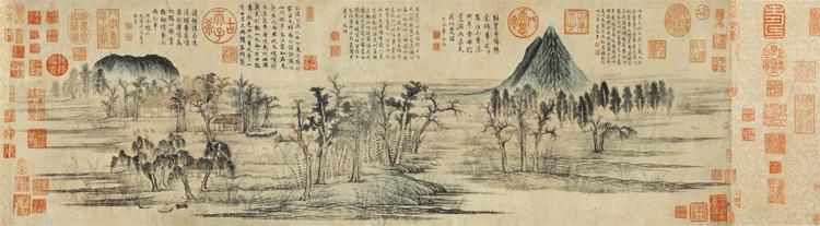 凝晖阁 元-赵孟頫-鹊华秋色图画心(2)29x93 国画 山水 原作版画