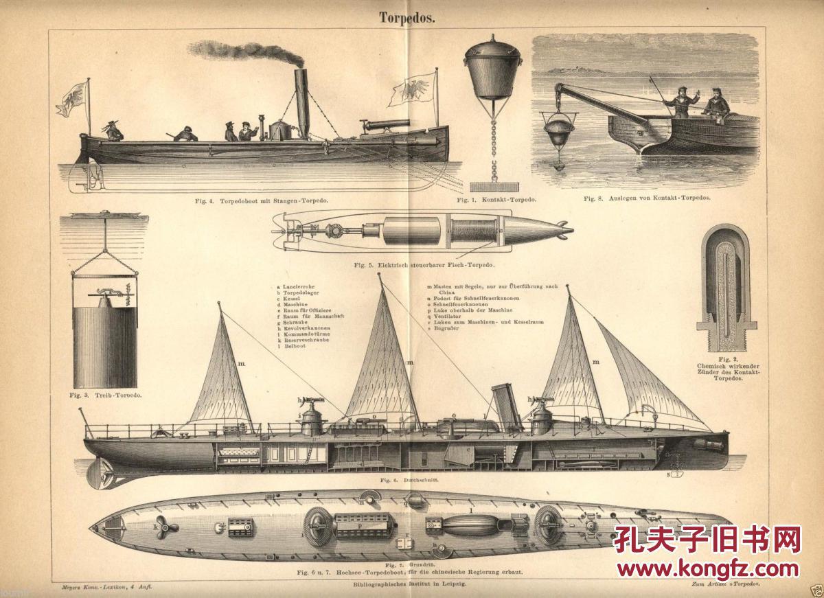 【现货 包邮】【孔网仅见】1887年德文版北洋水师鱼雷艇蓝图