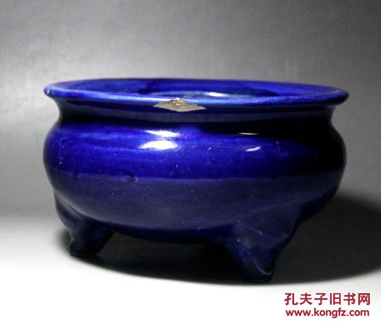 清代老香炉 鬲式炉 宣德炉 蓝釉香炉 芥蓝 佛教用品 香道供奉用品