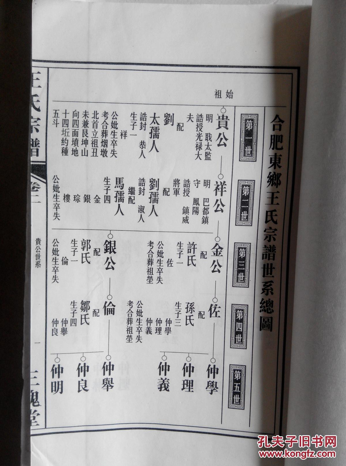 家谱----王氏宗谱【三槐堂】合肥东乡贵公支 卷二 大16开 70页 线装