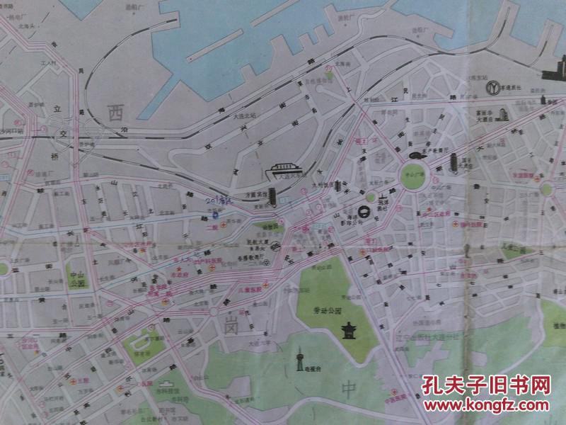 大连导游图 旅游指南最新版本 80年代 长4开 封面俯瞰