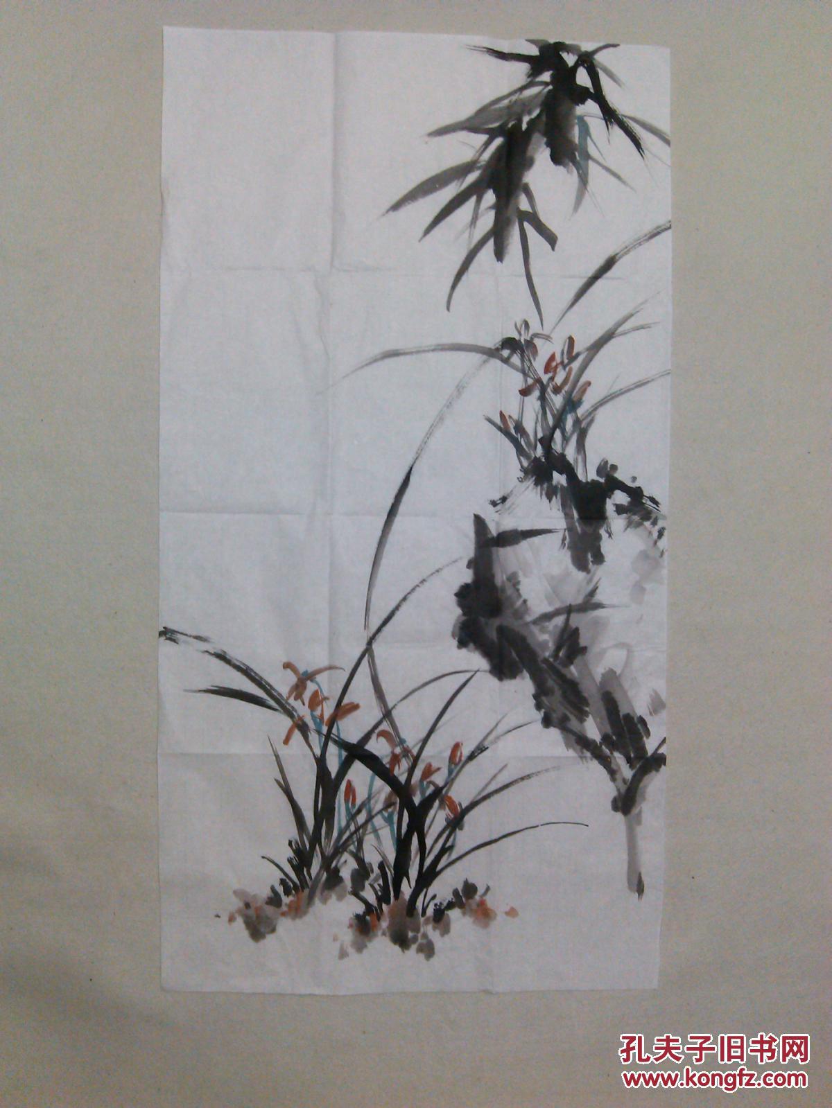 无款花鸟画国画兰花三尺整纸