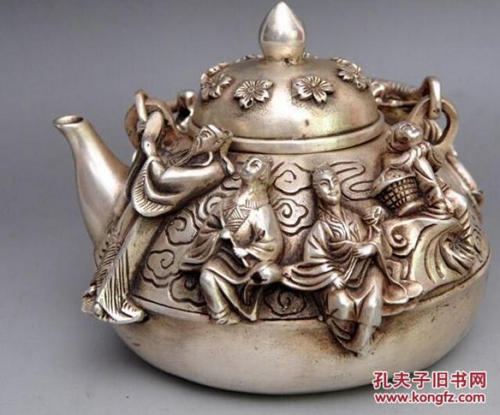 白铜壶 铜酒壶 白铜精品浮雕八仙壶