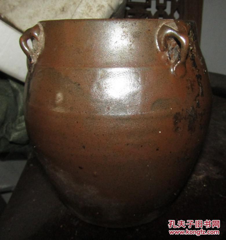 古玩杂项老陶器老陶罐酱釉四系老罐