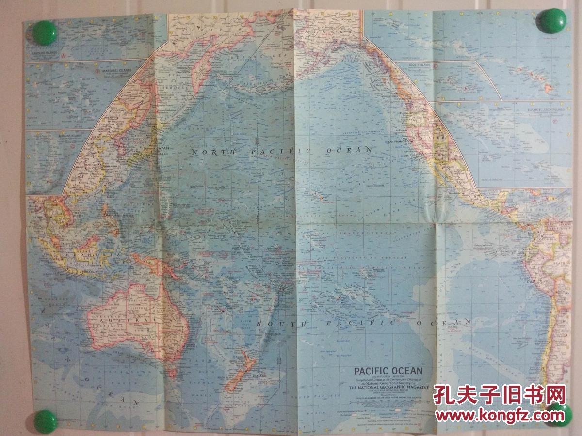 国家地理杂志地图系列之1962年4月 pacific ocean 太平洋地图