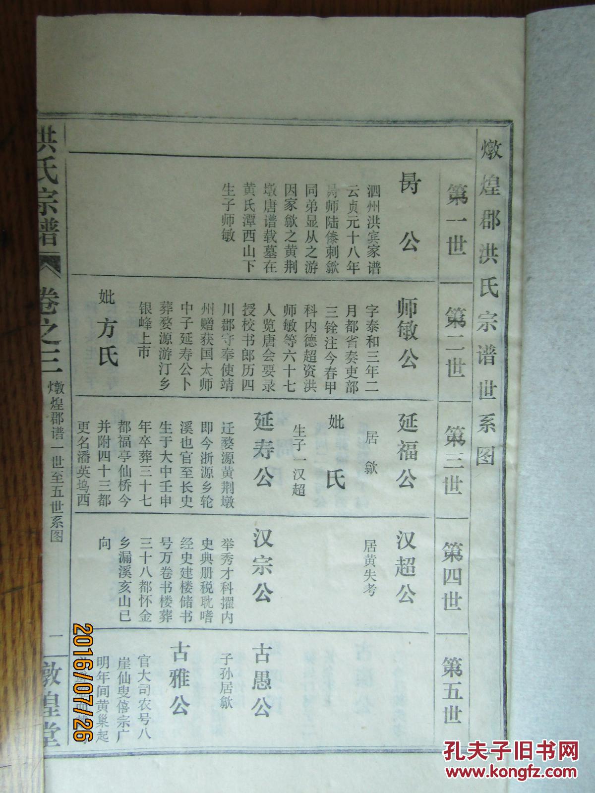 家谱宗谱族谱类:洪氏宗谱[第三卷 炖煌郡谱 始祖 仁卿