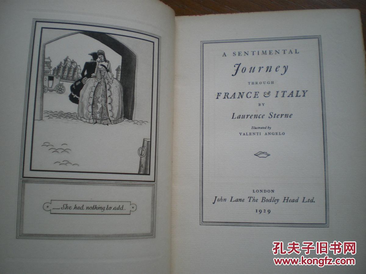laurence sterne作品,作品 laurencesterne著一个伤感的旅程valentiangelo大量黑白插图1929年