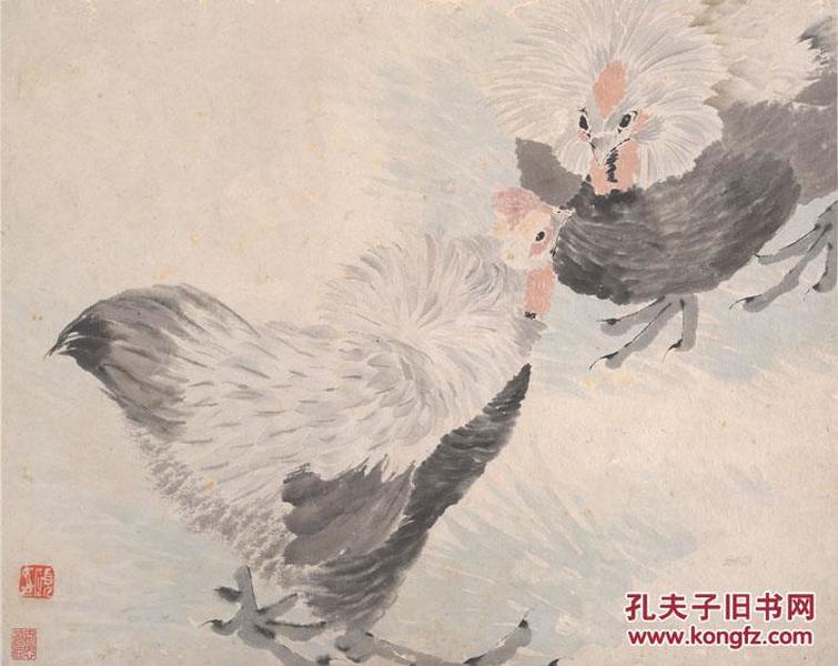 清代 任伯年 斗鸡