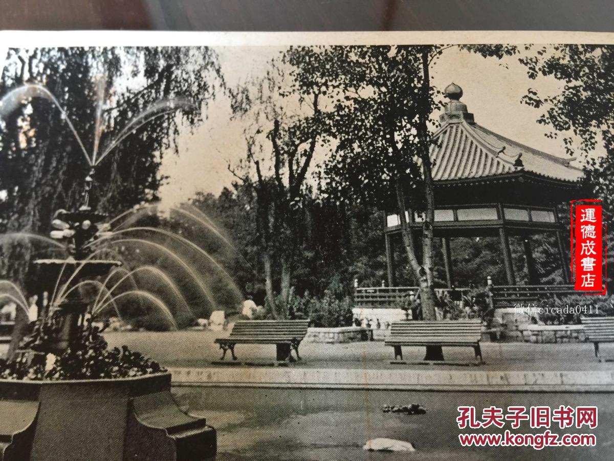 e284清朝民国影像老明信片老照片天津二十景日租界大和公园喷泉附近旧
