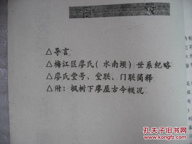梅江区廖氏(水南坝)简谱/廖氏族谱
