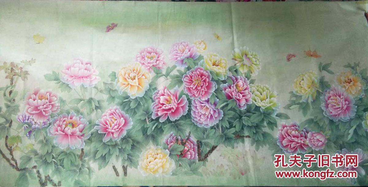 国画八尺工笔牡丹省美协会员 240*90左右