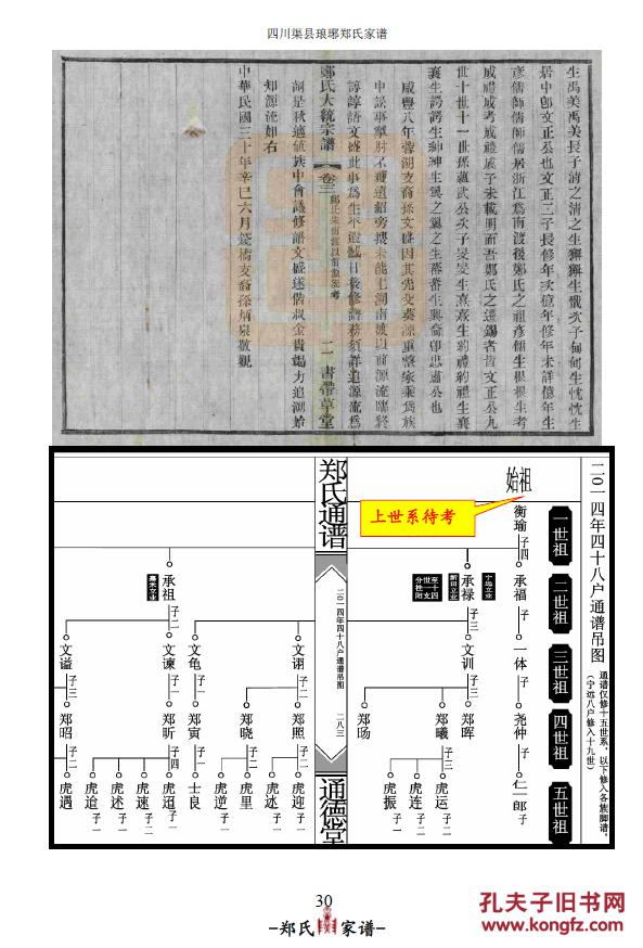 家谱------郑氏家谱 四川渠县支 16开 150页 2015年重修 原件模糊不