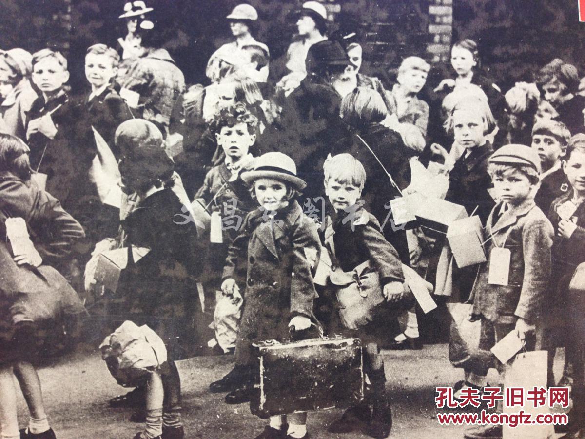 二战时期 1942年 读卖新闻宣传页老照片 空袭!英国伦敦儿童的避难【38x27厘米】