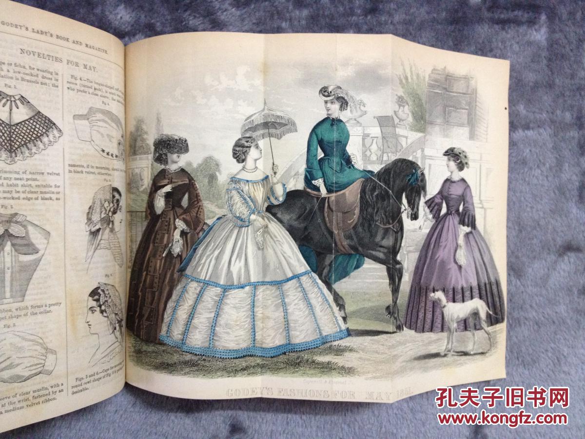 时装杂志 12张手工上色拉页时装版画 12张钢版画 美国南北战争时期