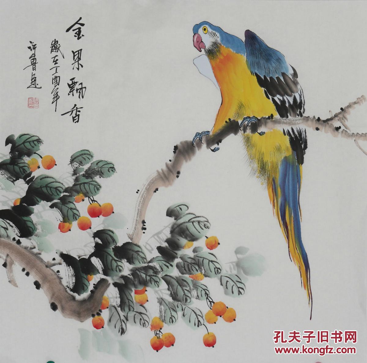 职业画家许鲁 四尺斗方 鹦鹉