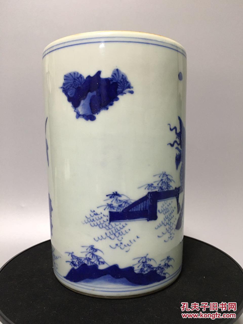 清顺治青花瑞兽笔筒