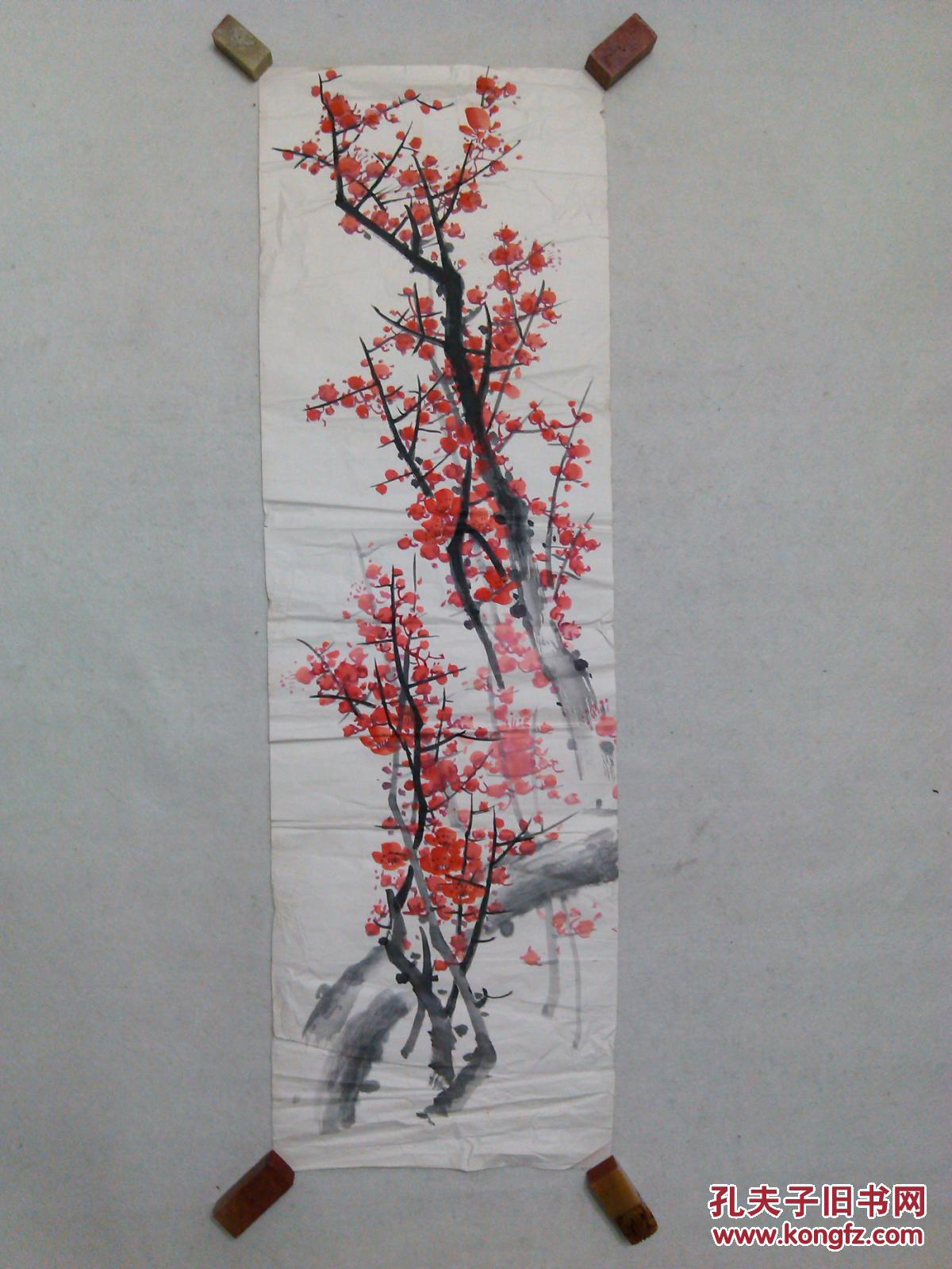 国画花鸟画老旧画心红梅花(本店销售的国画书法油画水彩画全部是原稿