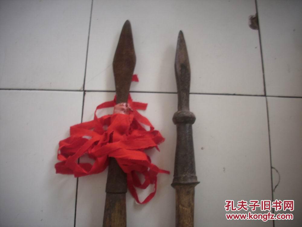边区造-抗战遗物-儿童团站岗放哨用的【红缨枪】2把!
