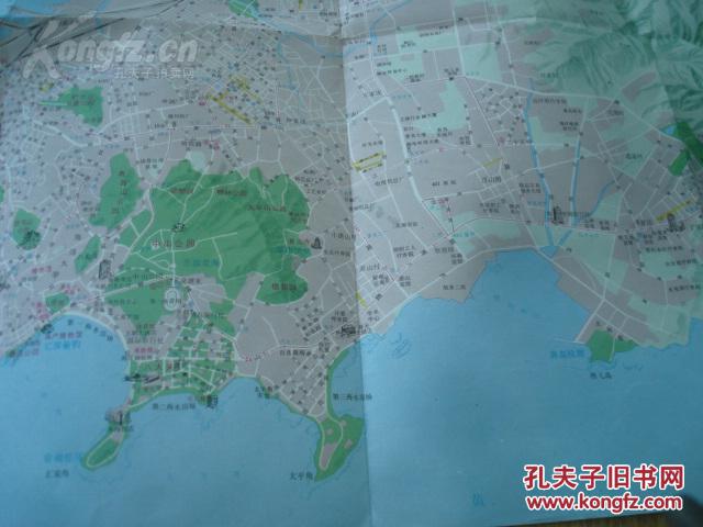 青岛城区图(比例1:3万) 手绘崂山全景鸟瞰图 中山路商业街放大图