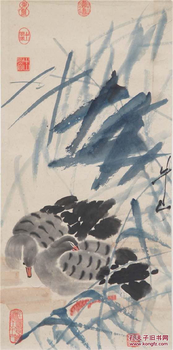 齐白石,陈半丁亲传弟子----牛山的国画作品之芦荡双雁