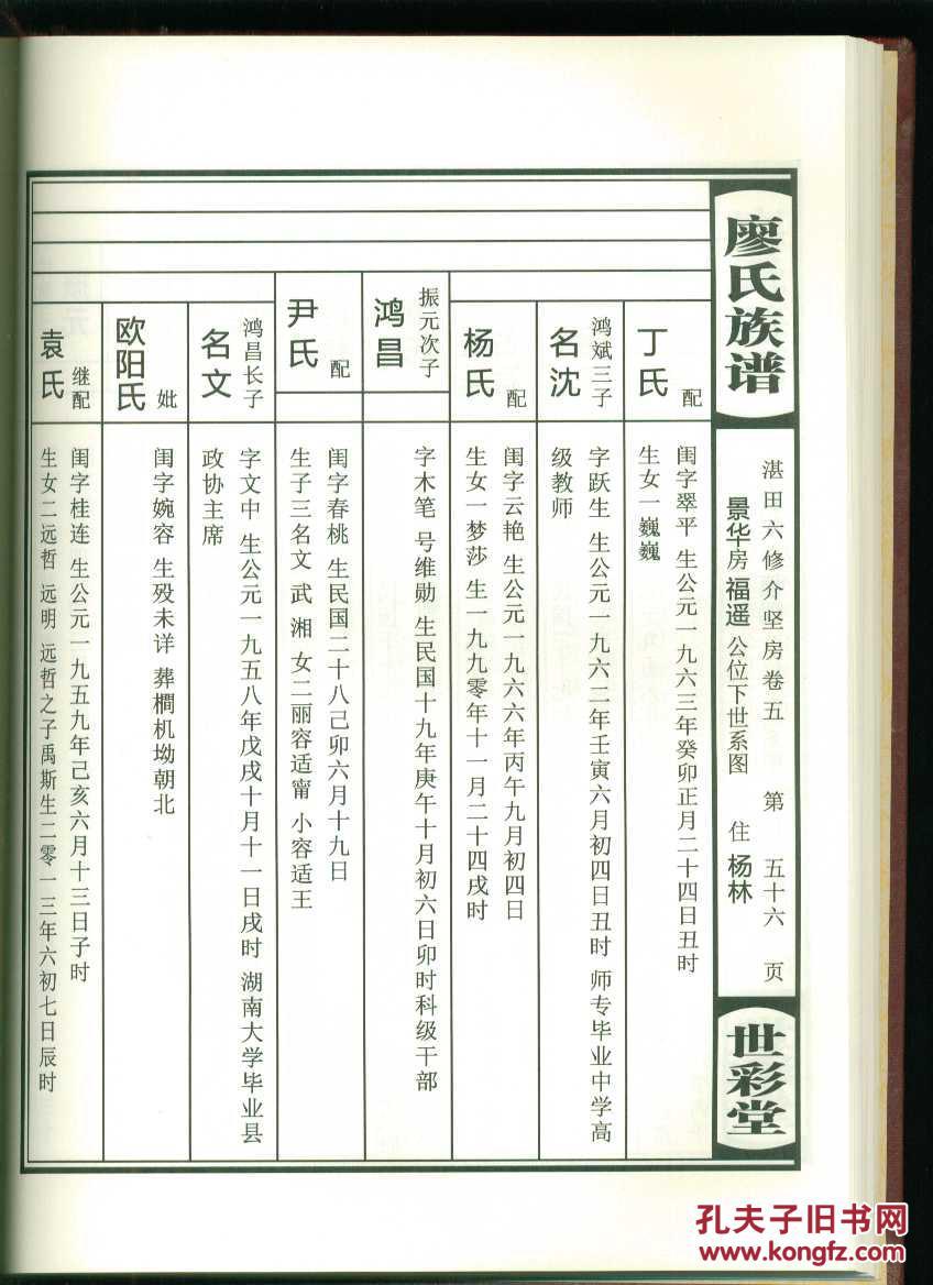 廖氏族谱湛田六修介坚房(卷五)(大16开精装本)