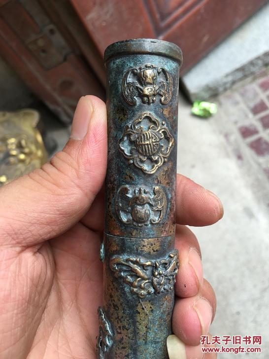 收来的早期铜香筒装香用的老香筒古朴自然图案精美