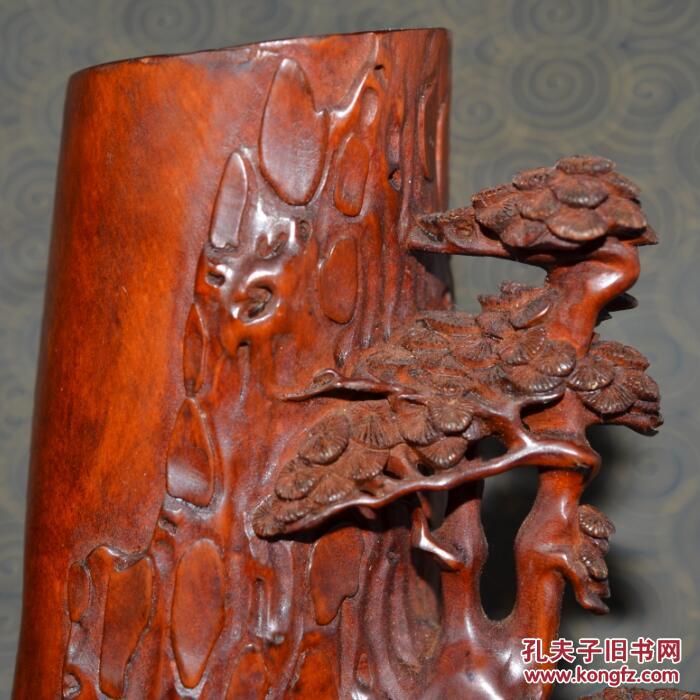 木雕 古玩古董 老物件 黄杨木巧雕松树花插摆件