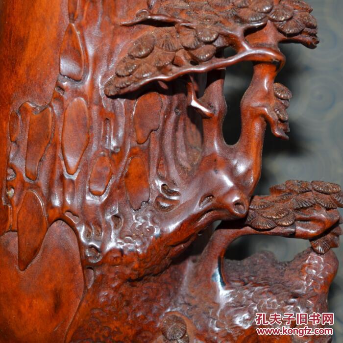 木雕 古玩古董 老物件 黄杨木巧雕松树花插摆件