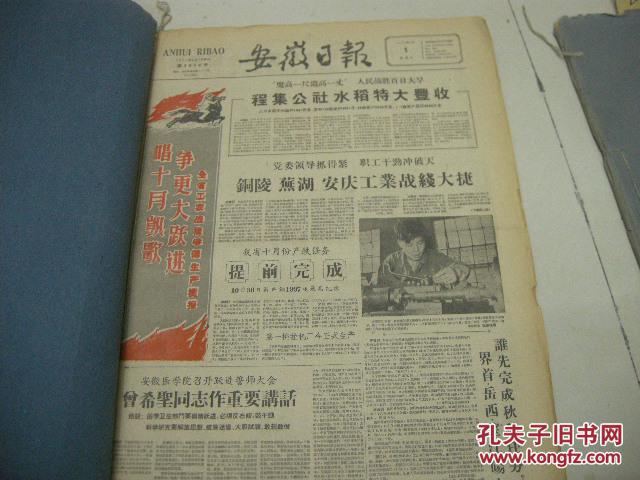 早期报纸合订本;1959年11月合订本《安徽日报》文献多多