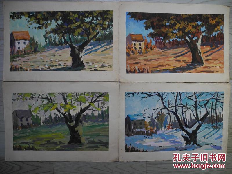 【名家书画】中国广告策划第一人叶茂中水粉画《春夏秋冬/33*20*4》