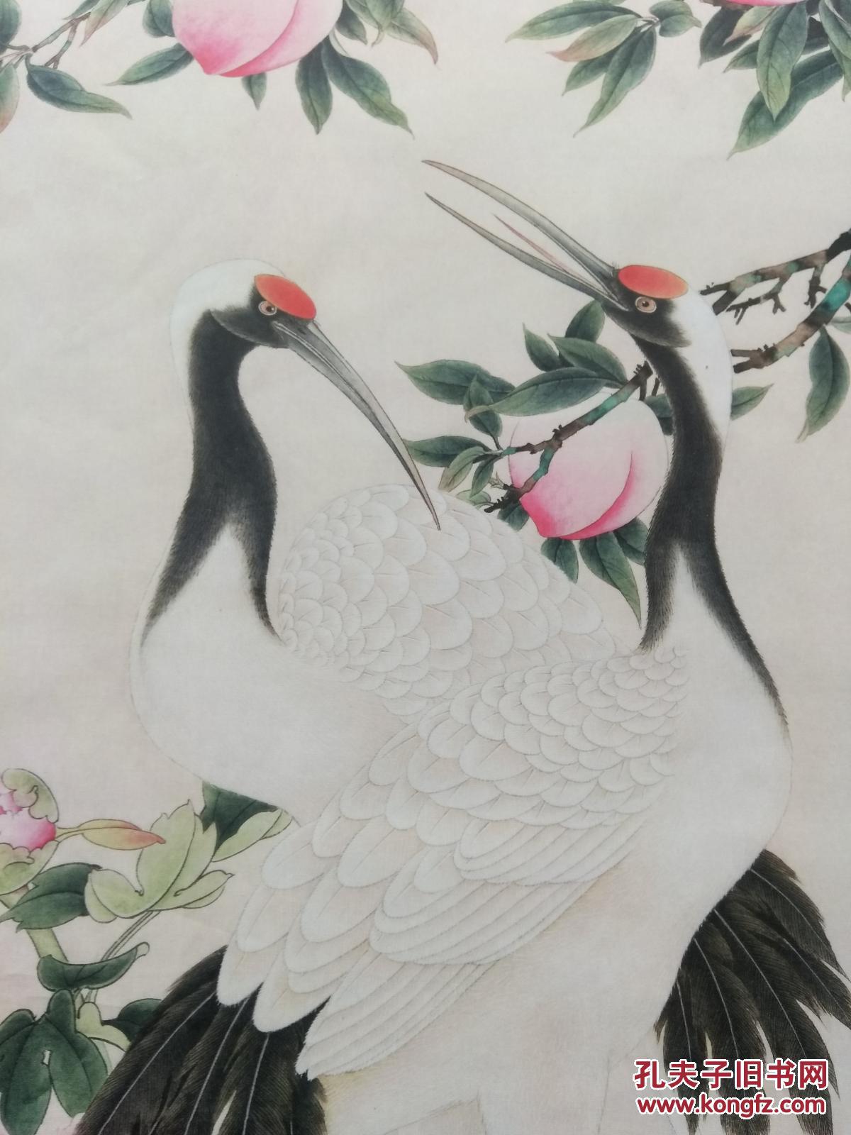 仙鹤寿桃图 绢丝布材质 拍前请看清楚描述 否则请勿参拍