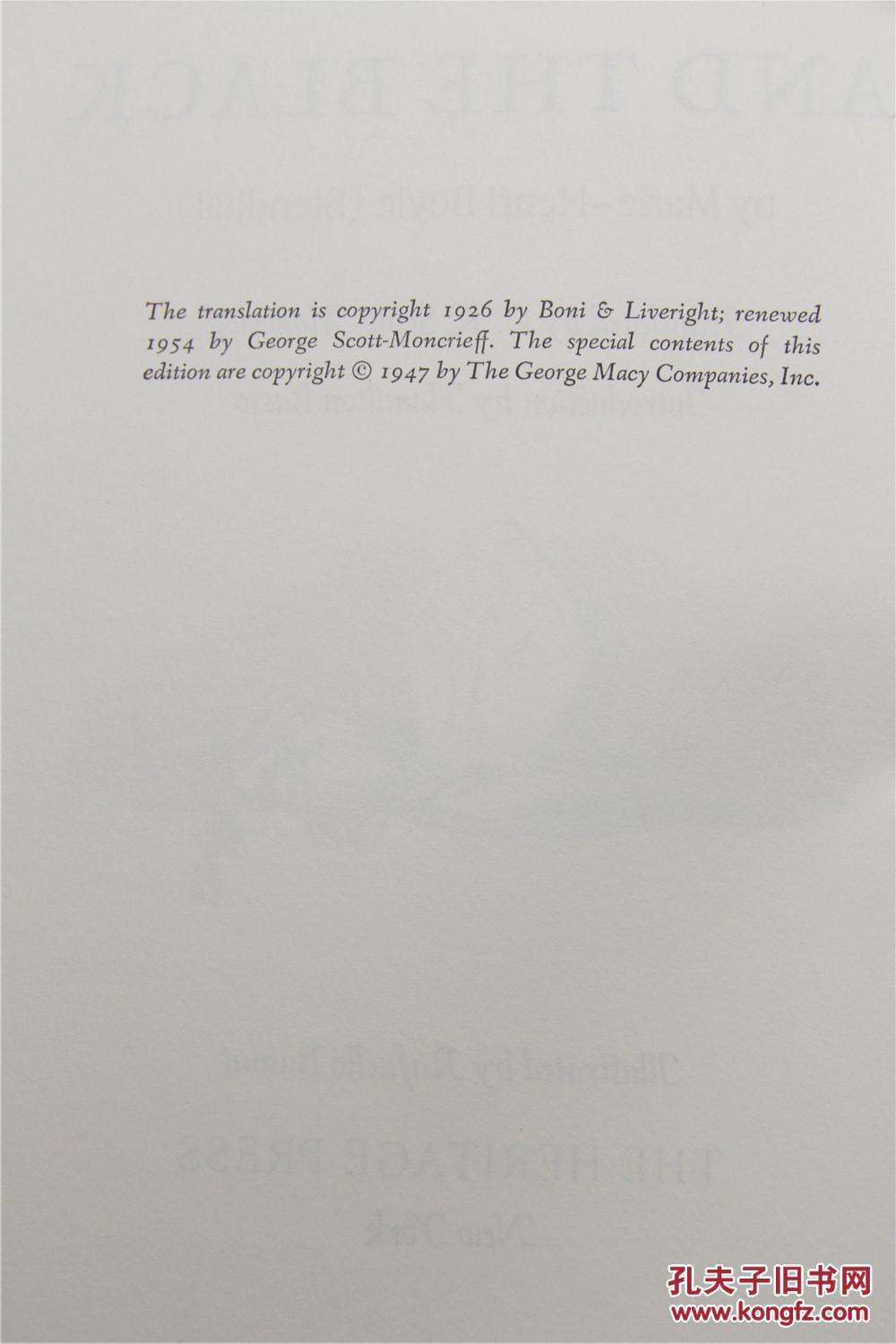 red and black 《红与黑》 司汤达名著 heritage press 1947年布面