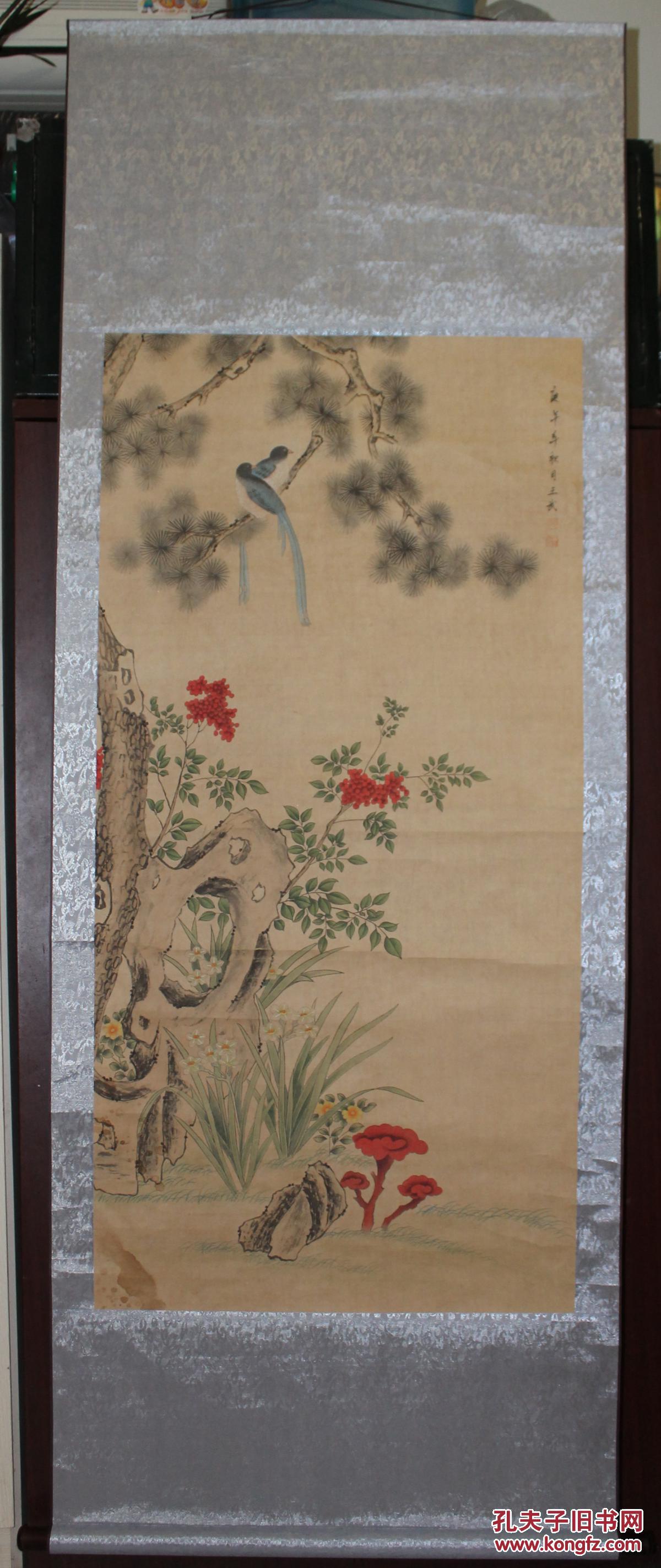 清代著名画家【王武】水仙柏石图 巨幅工笔手绘 拍品编号:25829656