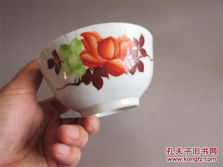 收藏瓷碗老醴陵瓷器花卉小碗漂亮小花碗礼陵马记德礼底款非常稀少