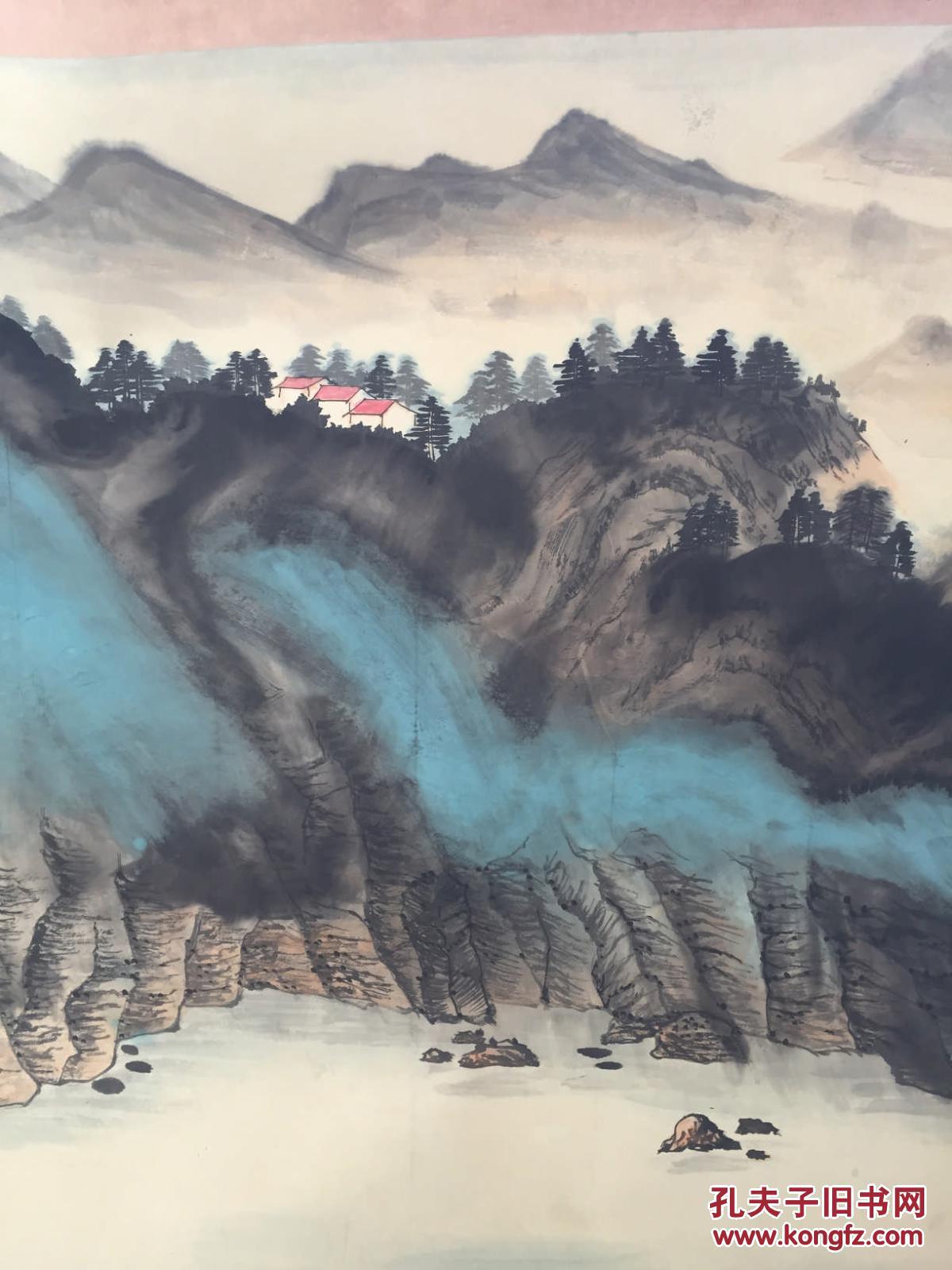 现代国画大师 张大千 大丈二巨幅 泼墨山水画 长4米 宽1.