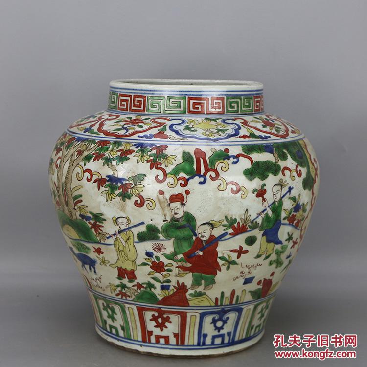 大明万历年开元寺款五彩人物故事纹超大罐 !