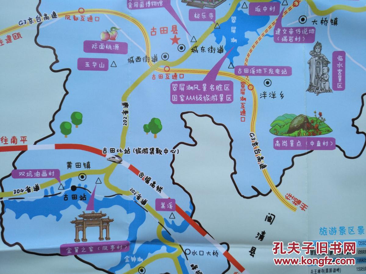 古田县旅游 手绘地图 古田县地图 古田地图 古田旅游图 宁德地图