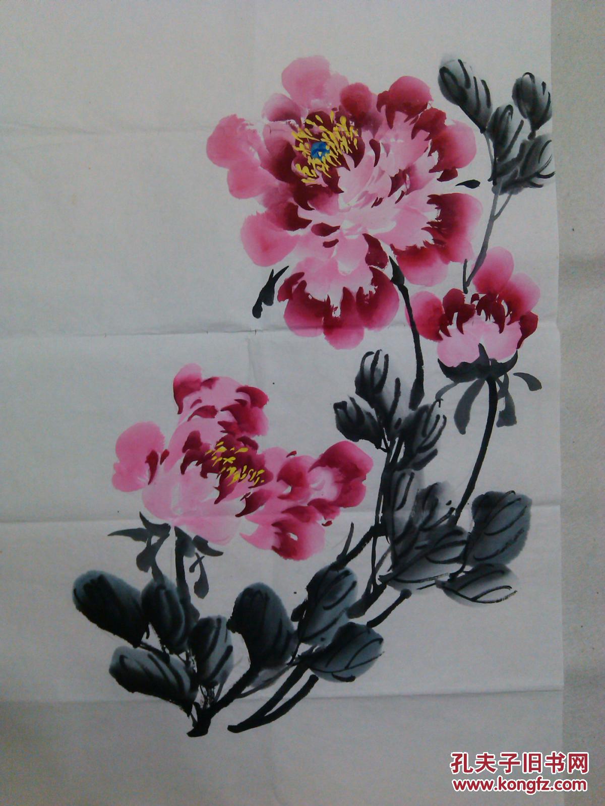 国画花鸟画无款三尺牡丹画心