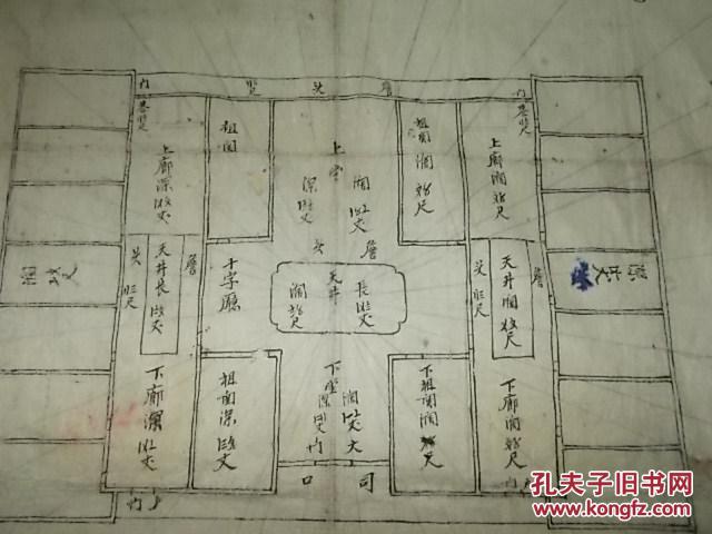清康熙年间客家围龙屋建筑起造罗盘样图55cm*50cm