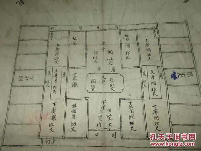 清康熙年间客家围龙屋建筑起造罗盘样图55cm*50cm