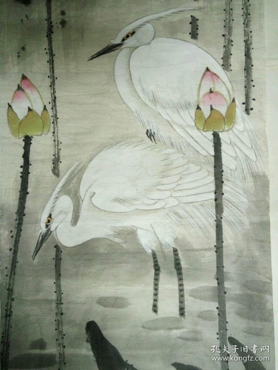 国画:荷花白鹭