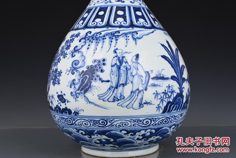 明宣德青花高士人物纹玉壶春瓶 古玩古董古瓷器