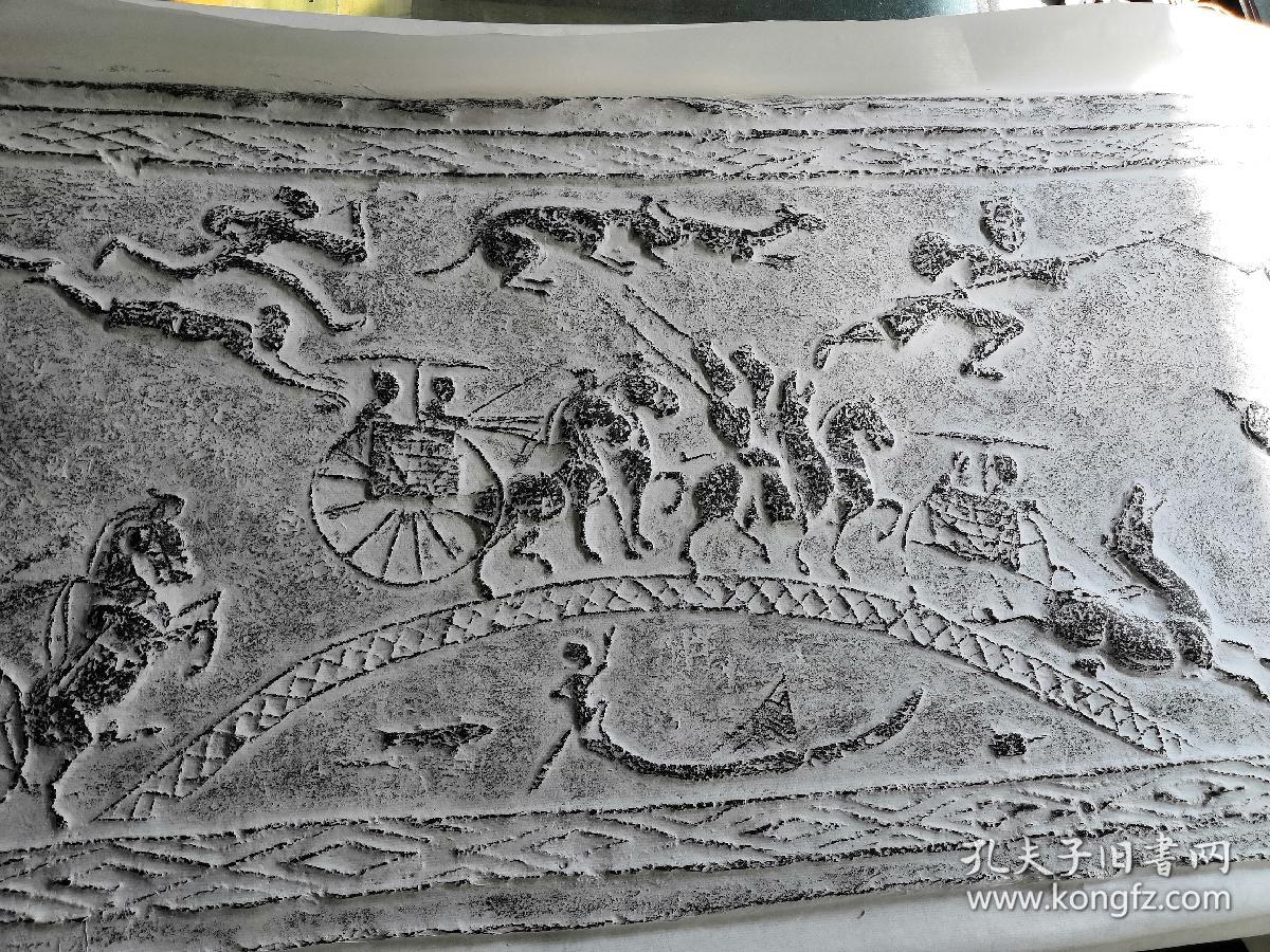 汉画像砖之杰作,平索戏车图,拓片,原砖原拓河南省博物院有一同类藏砖