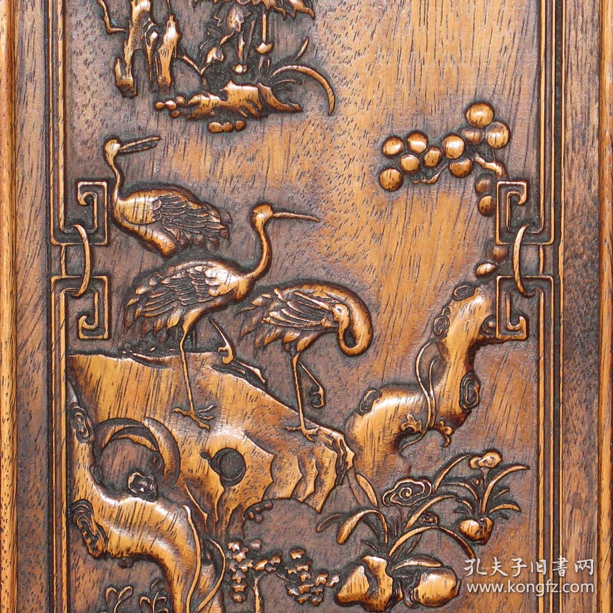 木雕牌匾捡漏~精品老花梨木手工浮雕《百鸟朝凤》四扇
